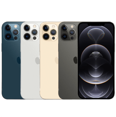 Five iPhone 12 models showcasing the different colours