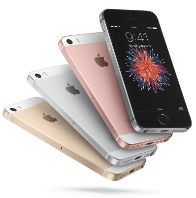 Four iPhone SE models showcasing the different colours